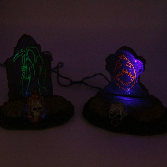 Lemax Spooky Town Halloween Backlit Tombstones Accessories Tested Works Retired - Picture 7 of 15